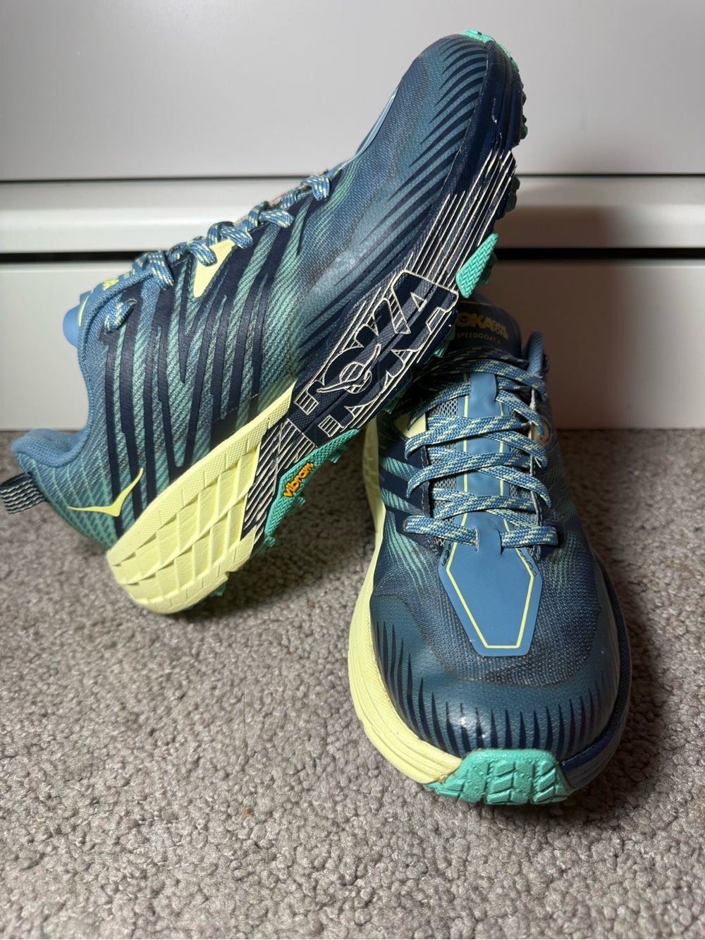 Hoka womans Trail Running Shoes — Teal, Lemon, Aqua
